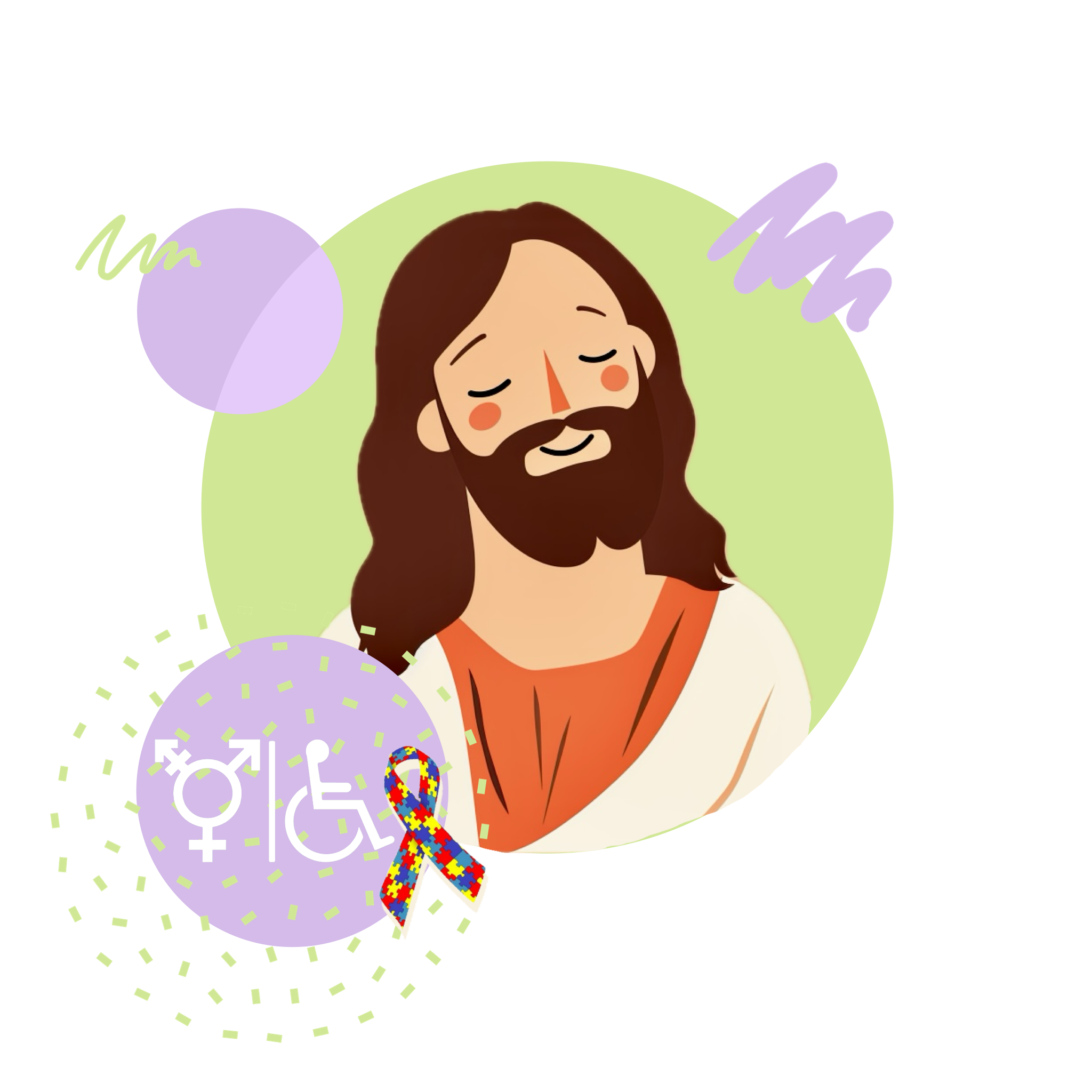 Ilustração de Jesus pleno com o símbolo da igualdade de gênero, acesibilidade e diversidade