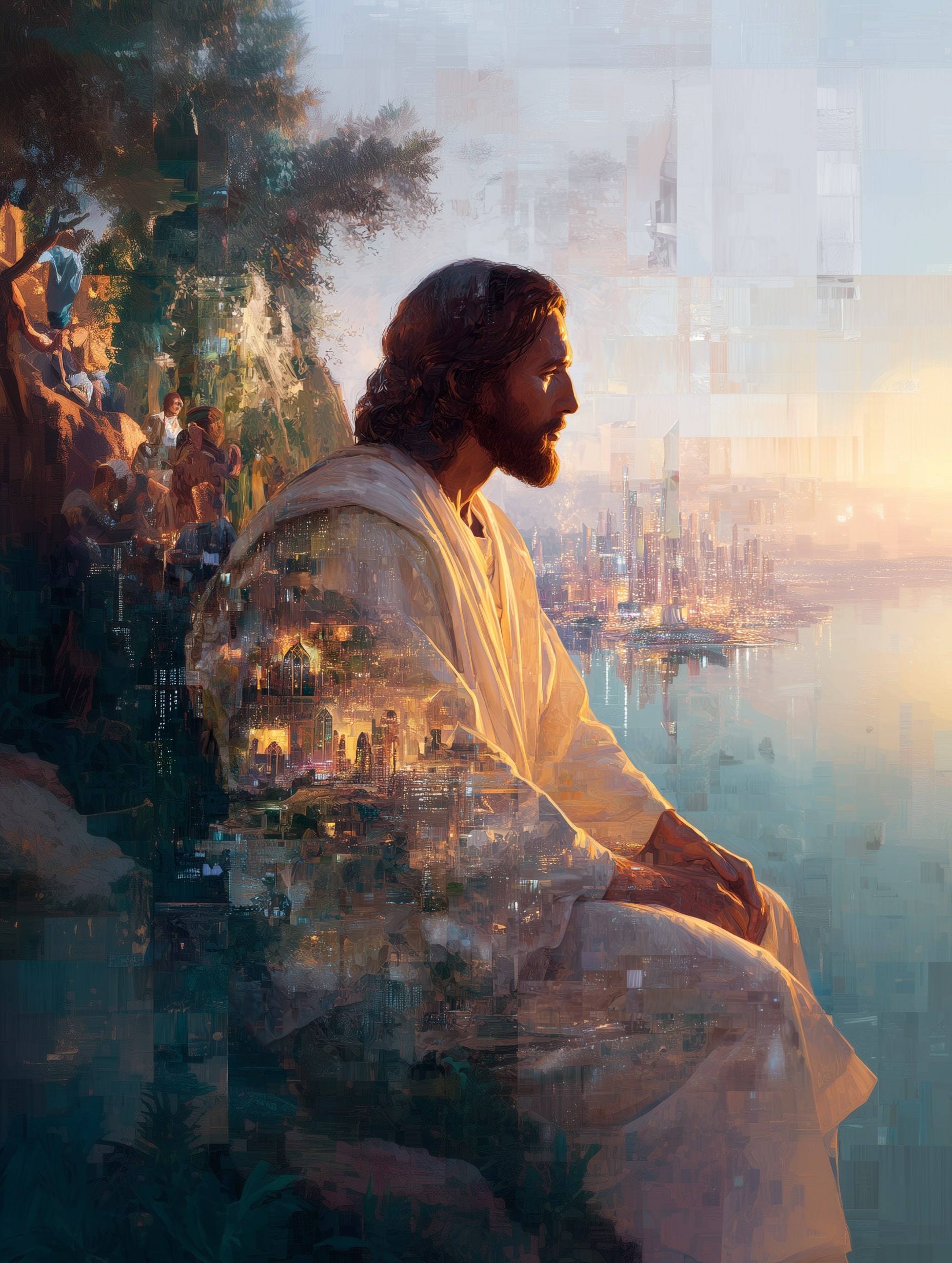 Jesus e os discípulos à beira do lago