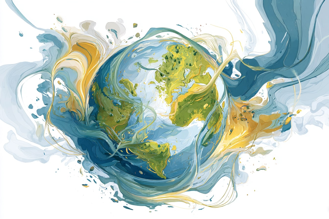 Ilustração da Terra envolvida por energia regeneradora