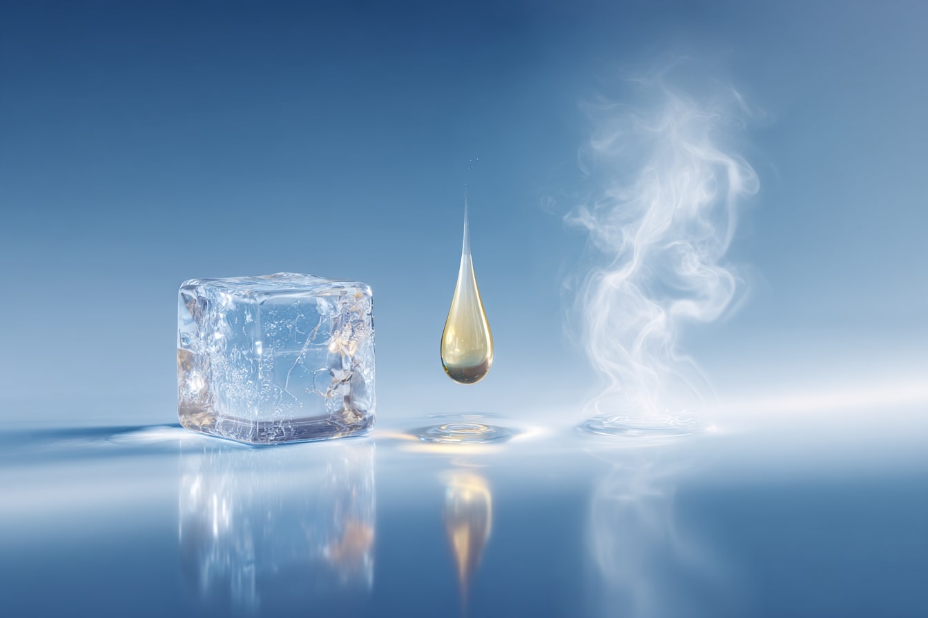 A imagem mostra diferentes estados da matéria