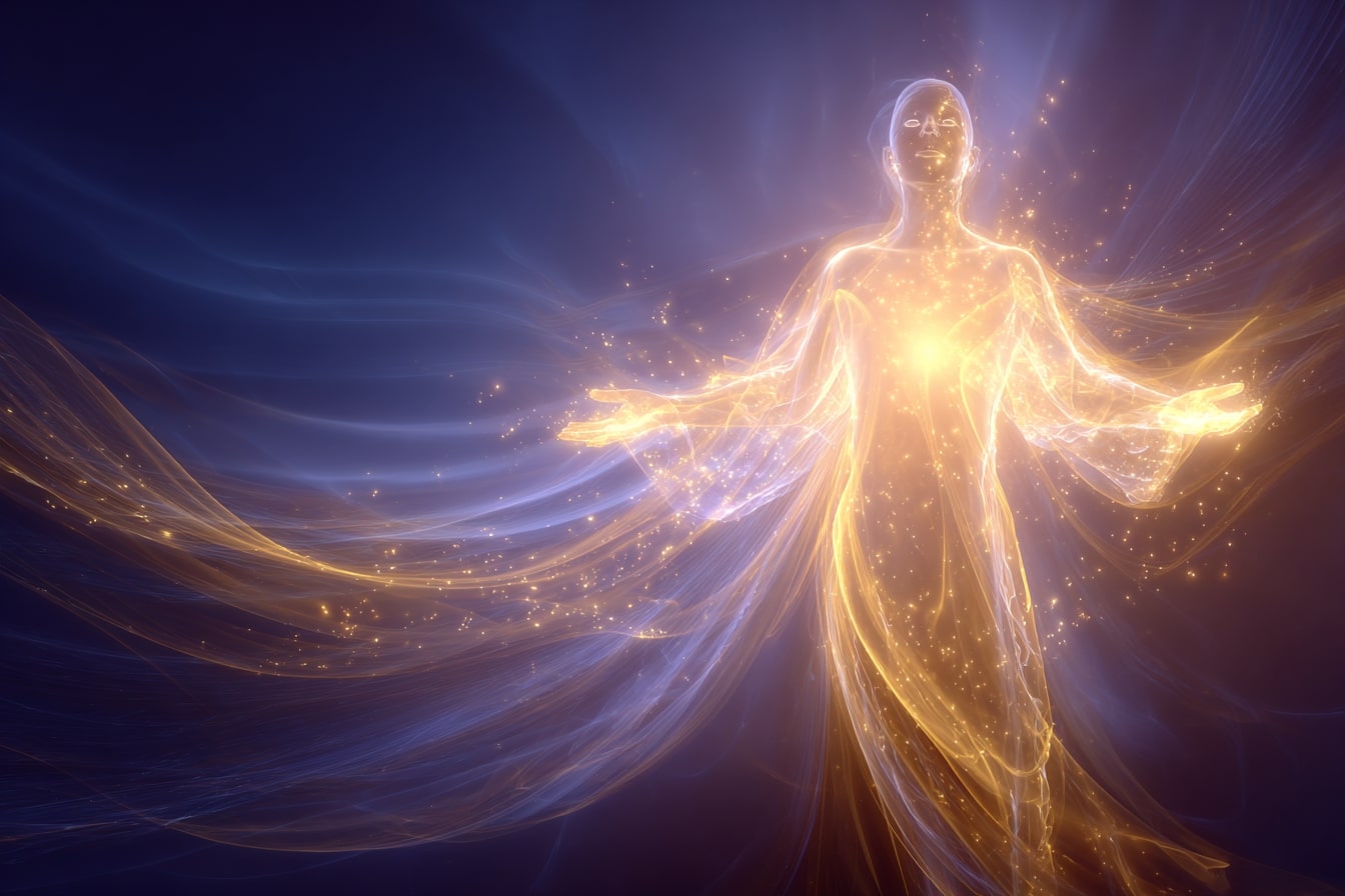 A imagem mostra a representação de um perispírito de um ser luminoso